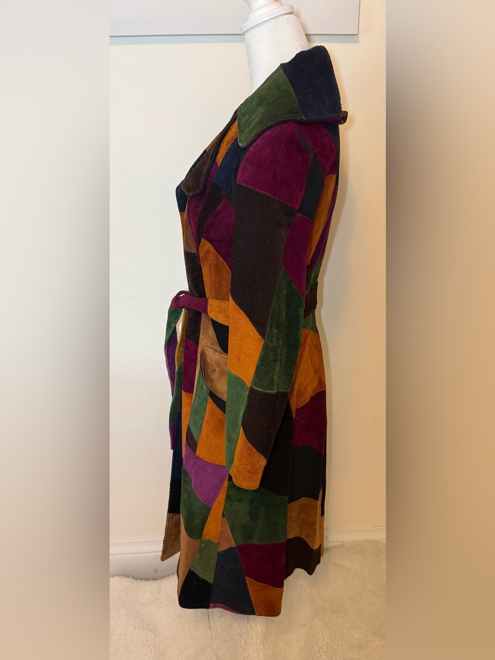 Vintage 70s Suede Patchwork Coat, Beautiful Condition - Picture 5 of 16